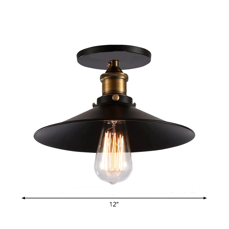 Iron Saucer Ceiling Mount Lamp Farmhouse 1 Bulb Porch Semi Flush Mount Light Fixture in Black, 8.5"/10"/12" W Clearhalo 'Ceiling Lights' 'Close To Ceiling Lights' 'Close to ceiling' 'Semi-flushmount' Lighting' 5_80eb89d4-6350-4a9f-b34f-adb28ab1b724