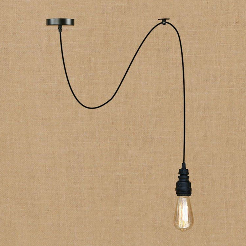Industrial Stylish Open Bulb Ceiling Fixture 1 Head Metal Adjustable Hanging Lamp with Pipe in Black/Silver Clearhalo 'Art Deco Pendants' 'Black' 'Cast Iron' 'Ceiling Lights' 'Ceramic' 'Crystal' 'Industrial Pendants' 'Industrial' 'Metal' 'Middle Century Pendants' 'Pendant Lights' 'Pendants' 'Rustic Pendants' 'Tiffany' Lighting' 600023