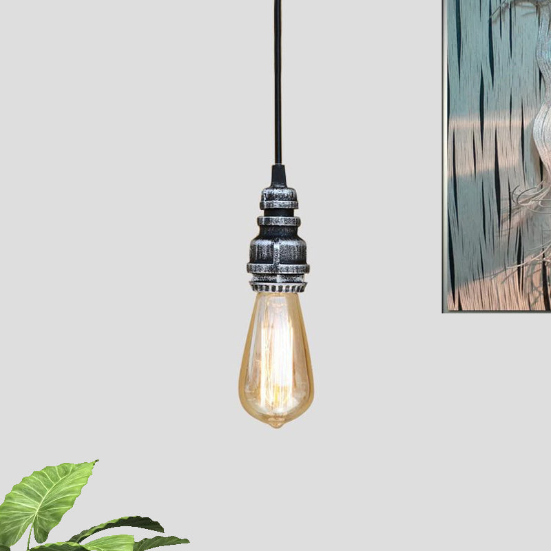 Industrial Stylish Open Bulb Ceiling Fixture 1 Head Metal Adjustable Hanging Lamp with Pipe in Black/Silver Clearhalo 'Art Deco Pendants' 'Black' 'Cast Iron' 'Ceiling Lights' 'Ceramic' 'Crystal' 'Industrial Pendants' 'Industrial' 'Metal' 'Middle Century Pendants' 'Pendant Lights' 'Pendants' 'Rustic Pendants' 'Tiffany' Lighting' 600028