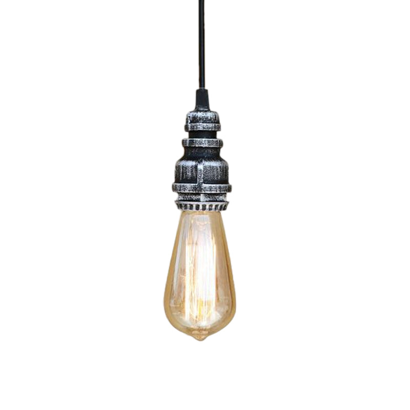 Industrial Stylish Open Bulb Ceiling Fixture 1 Head Metal Adjustable Hanging Lamp with Pipe in Black/Silver Clearhalo 'Art Deco Pendants' 'Black' 'Cast Iron' 'Ceiling Lights' 'Ceramic' 'Crystal' 'Industrial Pendants' 'Industrial' 'Metal' 'Middle Century Pendants' 'Pendant Lights' 'Pendants' 'Rustic Pendants' 'Tiffany' Lighting' 600029