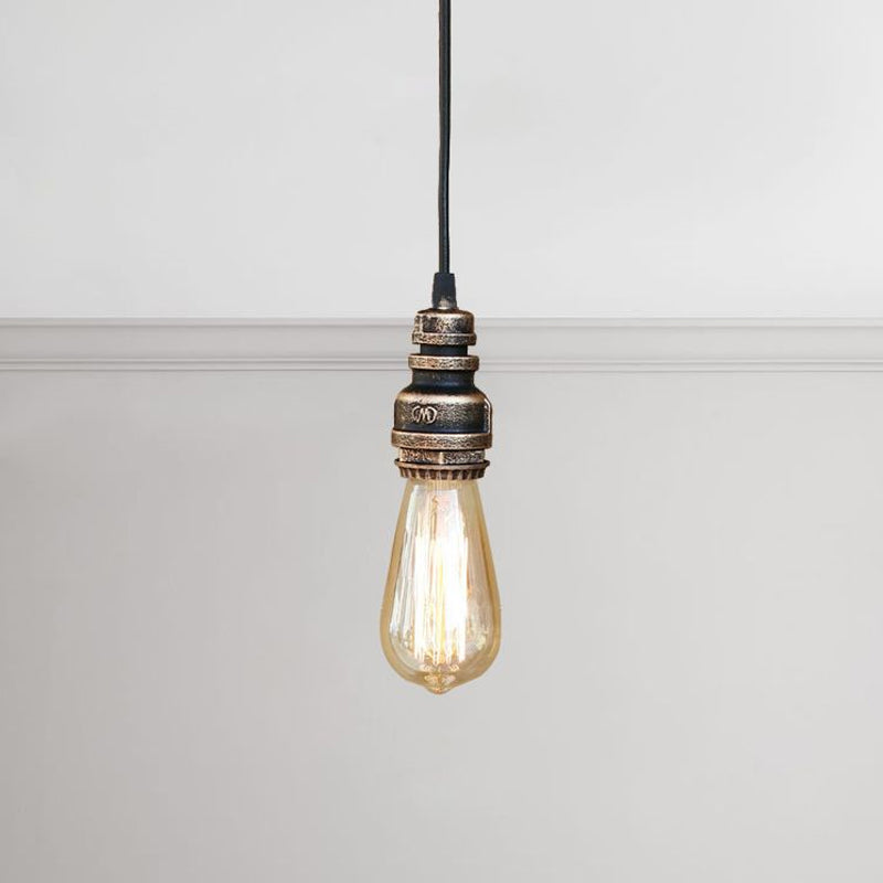 Industrial Stylish Open Bulb Ceiling Fixture 1 Head Metal Adjustable Hanging Lamp with Pipe in Black/Silver Clearhalo 'Art Deco Pendants' 'Black' 'Cast Iron' 'Ceiling Lights' 'Ceramic' 'Crystal' 'Industrial Pendants' 'Industrial' 'Metal' 'Middle Century Pendants' 'Pendant Lights' 'Pendants' 'Rustic Pendants' 'Tiffany' Lighting' 600032