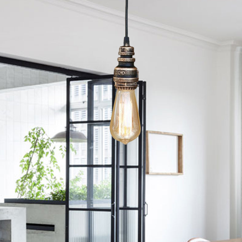 Industrial Stylish Open Bulb Ceiling Fixture 1 Head Metal Adjustable Hanging Lamp with Pipe in Black/Silver Clearhalo 'Art Deco Pendants' 'Black' 'Cast Iron' 'Ceiling Lights' 'Ceramic' 'Crystal' 'Industrial Pendants' 'Industrial' 'Metal' 'Middle Century Pendants' 'Pendant Lights' 'Pendants' 'Rustic Pendants' 'Tiffany' Lighting' 600033