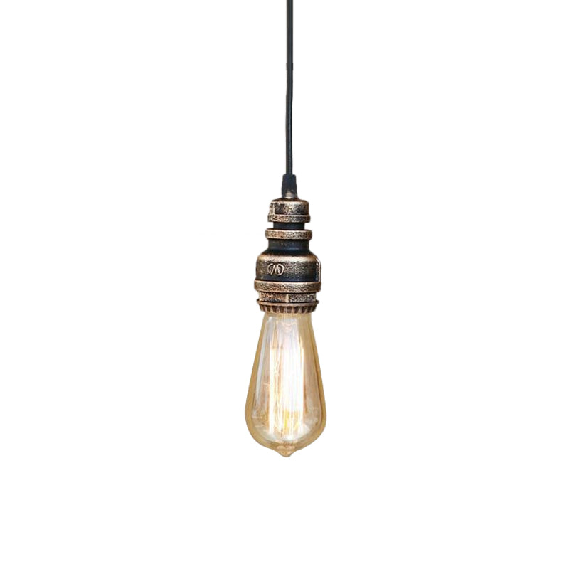 Industrial Stylish Open Bulb Ceiling Fixture 1 Head Metal Adjustable Hanging Lamp with Pipe in Black/Silver Clearhalo 'Art Deco Pendants' 'Black' 'Cast Iron' 'Ceiling Lights' 'Ceramic' 'Crystal' 'Industrial Pendants' 'Industrial' 'Metal' 'Middle Century Pendants' 'Pendant Lights' 'Pendants' 'Rustic Pendants' 'Tiffany' Lighting' 600034