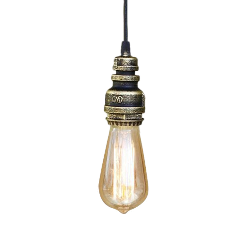 Industrial Stylish Open Bulb Ceiling Fixture 1 Head Metal Adjustable Hanging Lamp with Pipe in Black/Silver Clearhalo 'Art Deco Pendants' 'Black' 'Cast Iron' 'Ceiling Lights' 'Ceramic' 'Crystal' 'Industrial Pendants' 'Industrial' 'Metal' 'Middle Century Pendants' 'Pendant Lights' 'Pendants' 'Rustic Pendants' 'Tiffany' Lighting' 600038