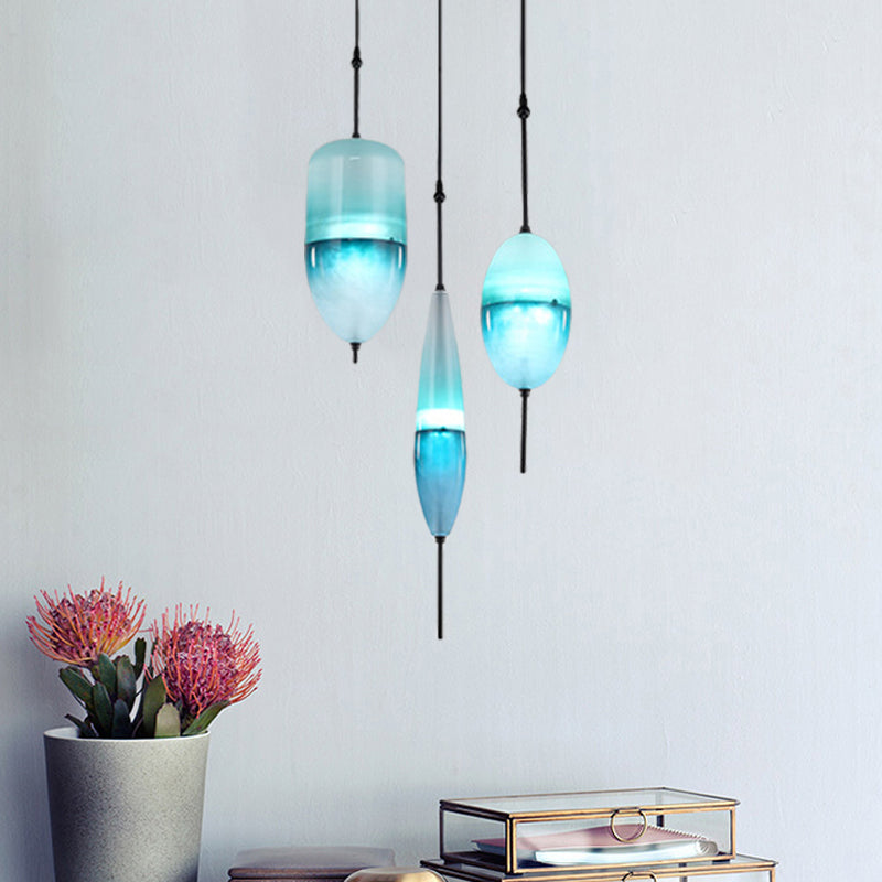 Modernist Teardrop Cluster Pendant Glass 3 Lights Living Room Hanging Light Fixture in Blue Clearhalo 'Ceiling Lights' 'Glass shade' 'Glass' 'Modern Pendants' 'Modern' 'Pendant Lights' 'Pendants' Lighting' 600104