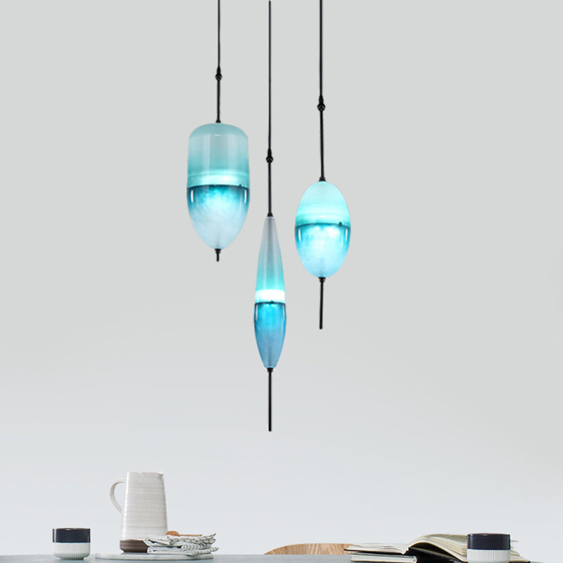 Modernist Teardrop Cluster Pendant Glass 3 Lights Living Room Hanging Light Fixture in Blue Clearhalo 'Ceiling Lights' 'Glass shade' 'Glass' 'Modern Pendants' 'Modern' 'Pendant Lights' 'Pendants' Lighting' 600105