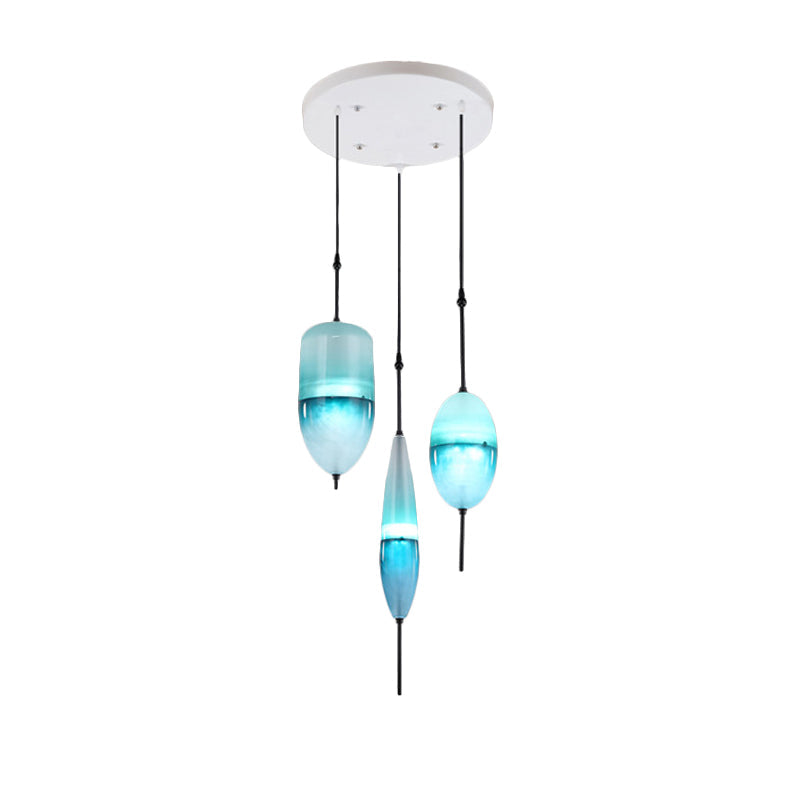 Modernist Teardrop Cluster Pendant Glass 3 Lights Living Room Hanging Light Fixture in Blue Clearhalo 'Ceiling Lights' 'Glass shade' 'Glass' 'Modern Pendants' 'Modern' 'Pendant Lights' 'Pendants' Lighting' 600106