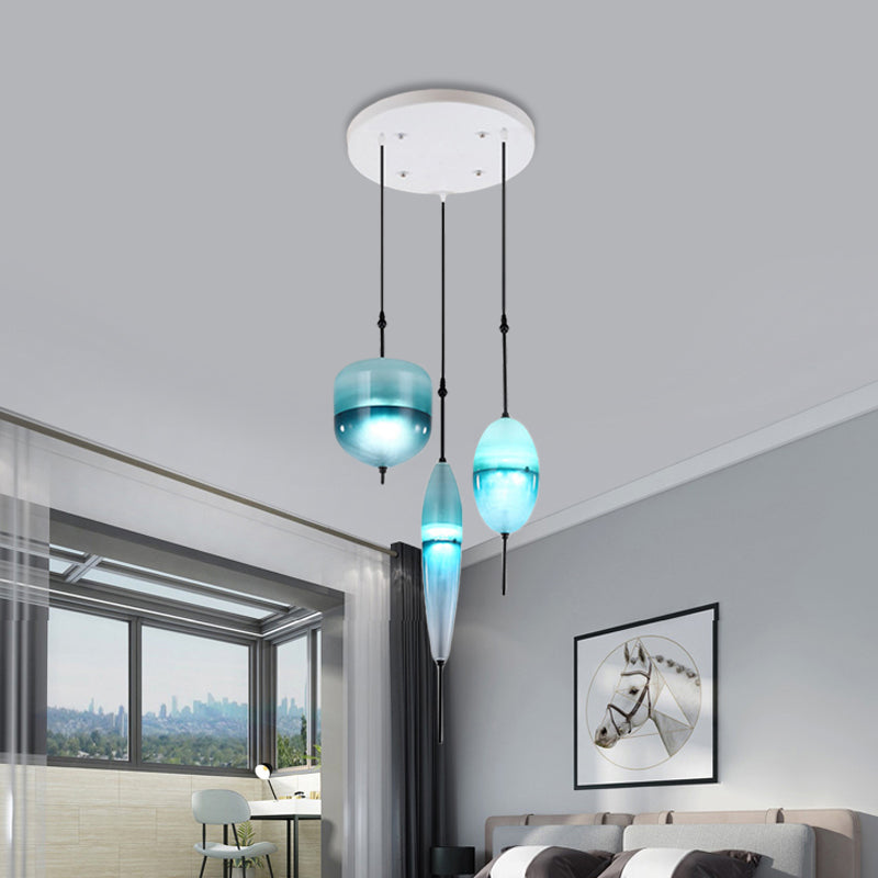 Modernist Teardrop Cluster Pendant Glass 3 Lights Living Room Hanging Light Fixture in Blue Clearhalo 'Ceiling Lights' 'Glass shade' 'Glass' 'Modern Pendants' 'Modern' 'Pendant Lights' 'Pendants' Lighting' 600109