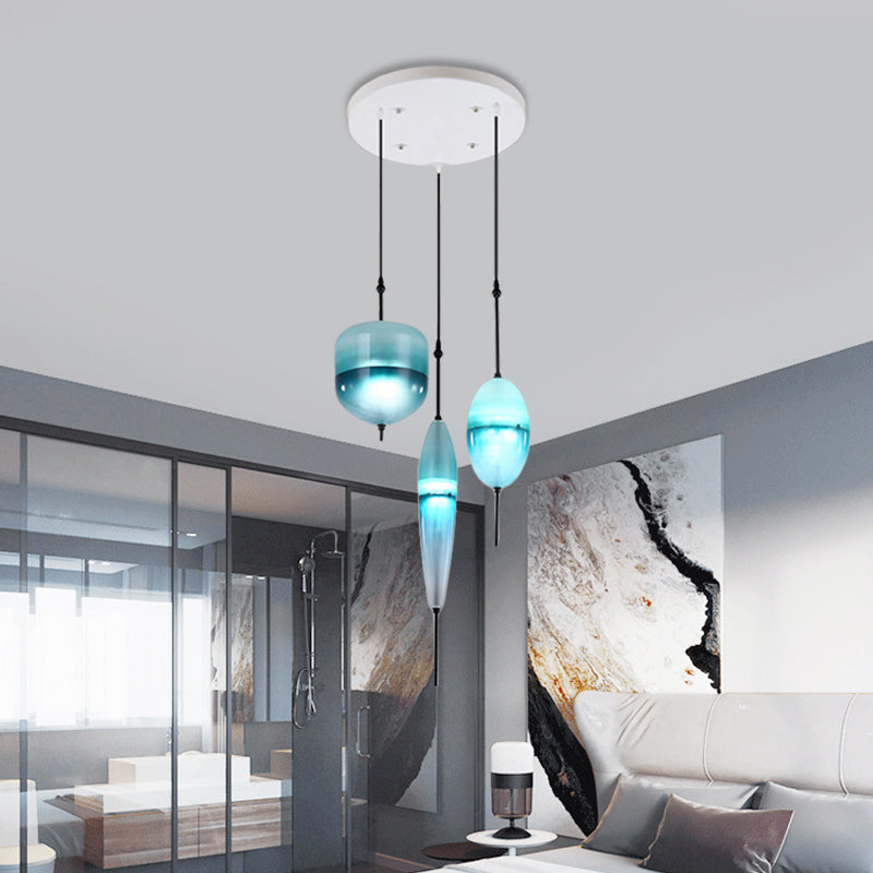 Modernist Teardrop Cluster Pendant Glass 3 Lights Living Room Hanging Light Fixture in Blue Clearhalo 'Ceiling Lights' 'Glass shade' 'Glass' 'Modern Pendants' 'Modern' 'Pendant Lights' 'Pendants' Lighting' 600110
