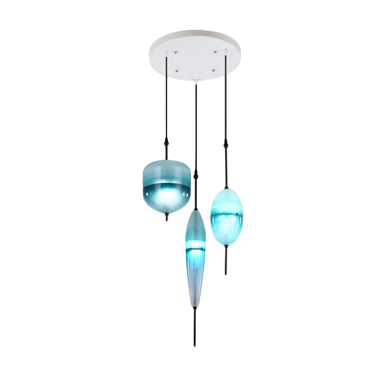 Modernist Teardrop Cluster Pendant Glass 3 Lights Living Room Hanging Light Fixture in Blue Clearhalo 'Ceiling Lights' 'Glass shade' 'Glass' 'Modern Pendants' 'Modern' 'Pendant Lights' 'Pendants' Lighting' 600111