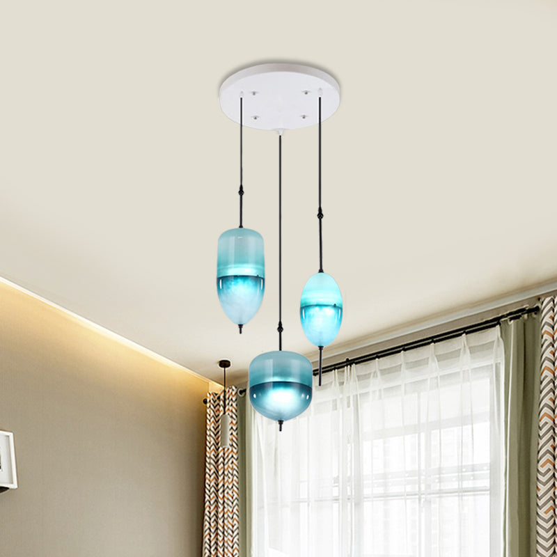 Modernist Teardrop Cluster Pendant Glass 3 Lights Living Room Hanging Light Fixture in Blue Clearhalo 'Ceiling Lights' 'Glass shade' 'Glass' 'Modern Pendants' 'Modern' 'Pendant Lights' 'Pendants' Lighting' 600115