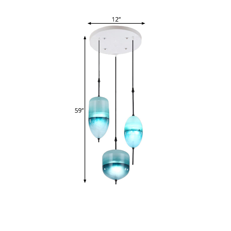 Modernist Teardrop Cluster Pendant Glass 3 Lights Living Room Hanging Light Fixture in Blue Clearhalo 'Ceiling Lights' 'Glass shade' 'Glass' 'Modern Pendants' 'Modern' 'Pendant Lights' 'Pendants' Lighting' 600117