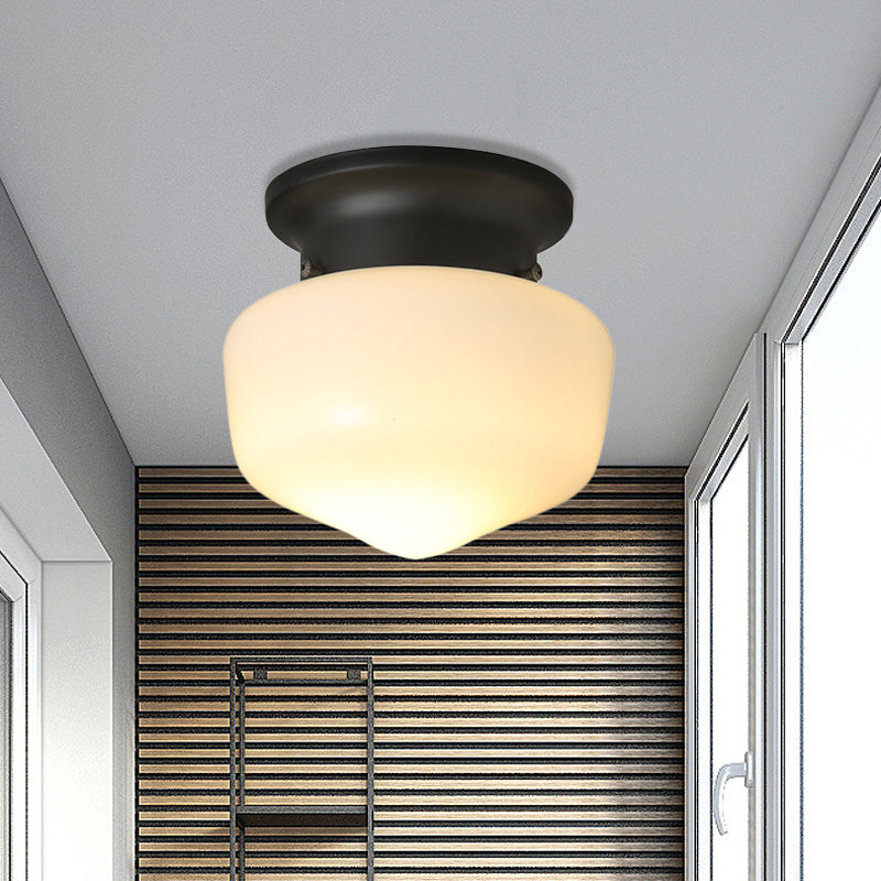 Contemporary 1 Light Flush Mount with Milk Glass Shade White Schoolhouse Flush Mount Ceiling Lamp Clearhalo 'Ceiling Lights' 'Close To Ceiling Lights' 'Close to ceiling' 'Glass shade' 'Glass' 'Semi-flushmount' Lighting' 600155