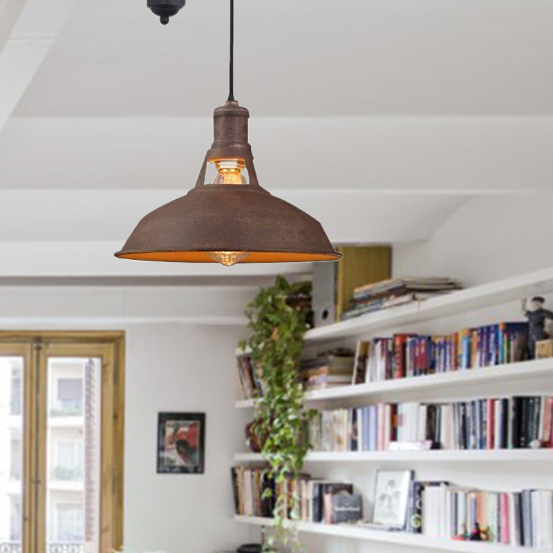 1 Light Barn Pendant Ceiling Lamp Farmhouse Style Black/Beige/Rust/White Metallic Hanging Light with Pulley for Bedroom Clearhalo 'Art Deco Pendants' 'Black' 'Cast Iron' 'Ceiling Lights' 'Ceramic' 'Crystal' 'Industrial Pendants' 'Industrial' 'Metal' 'Middle Century Pendants' 'Pendant Lights' 'Pendants' 'Rustic Pendants' 'Tiffany' Lighting' 600348