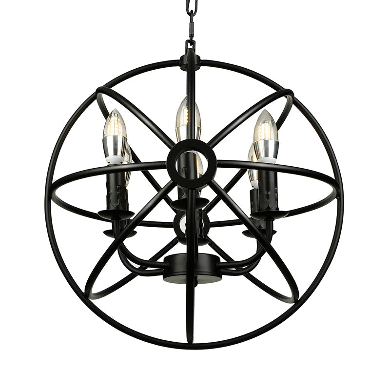 4/5/6/8 Lights Ball Cage Pendant Lighting with Candle Antique Style Black Metal Light Fixture for Dining Room Clearhalo 'Cast Iron' 'Ceiling Lights' 'Chandeliers' 'Industrial Chandeliers' 'Industrial' 'Metal' 'Middle Century Chandeliers' 'Rustic Chandeliers' 'Tiffany' Lighting' 600487