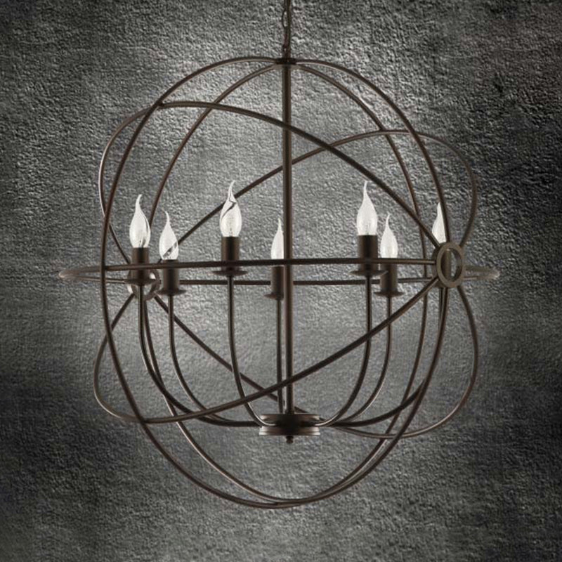 Spherical Wrought Iron Hanging Light with Wire Frame Antique Style 3/6/7 Lights Indoor Chandelier Lamp in Black/Rust Clearhalo 'Cast Iron' 'Ceiling Lights' 'Chandeliers' 'Industrial Chandeliers' 'Industrial' 'Metal' 'Middle Century Chandeliers' 'Rustic Chandeliers' 'Tiffany' Lighting' 600509