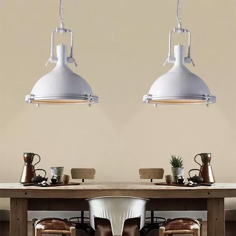 Industrial Dome Hanging Lamp 1 Light Metal Ceiling Light with Frosted Diffuser in Black/White/Purple for Dining Room Clearhalo 'Art Deco Pendants' 'Black' 'Cast Iron' 'Ceiling Lights' 'Ceramic' 'Crystal' 'Industrial Pendants' 'Industrial' 'Metal' 'Middle Century Pendants' 'Pendant Lights' 'Pendants' 'Rustic Pendants' 'Tiffany' Lighting' 601430