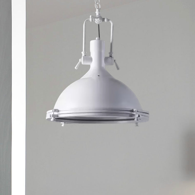 Industrial Dome Hanging Lamp 1 Light Metal Ceiling Light with Frosted Diffuser in Black/White/Purple for Dining Room Clearhalo 'Art Deco Pendants' 'Black' 'Cast Iron' 'Ceiling Lights' 'Ceramic' 'Crystal' 'Industrial Pendants' 'Industrial' 'Metal' 'Middle Century Pendants' 'Pendant Lights' 'Pendants' 'Rustic Pendants' 'Tiffany' Lighting' 601431