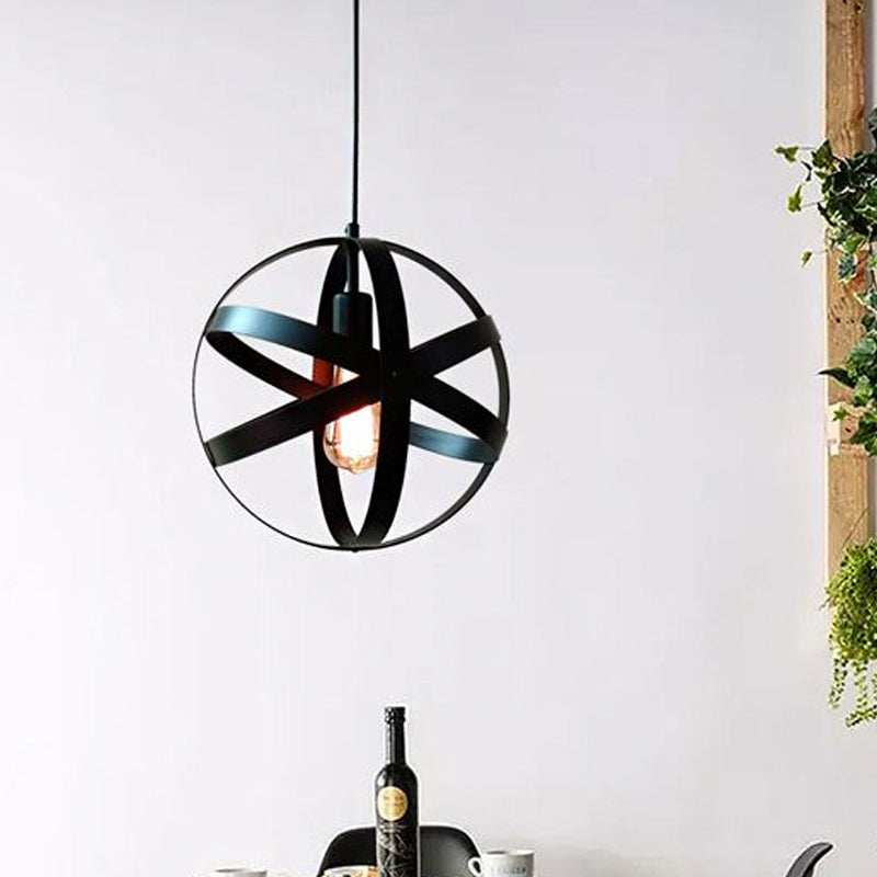 8"/12"/16" W Black Orb Ceiling Lighting Retro Style Iron 1 Head Living Room Black Hanging Lamp Black Clearhalo 'Art Deco Pendants' 'Black' 'Cast Iron' 'Ceiling Lights' 'Ceramic' 'Crystal' 'Industrial Pendants' 'Industrial' 'Metal' 'Middle Century Pendants' 'Pendant Lights' 'Pendants' 'Rustic Pendants' 'Tiffany' Lighting' 601483