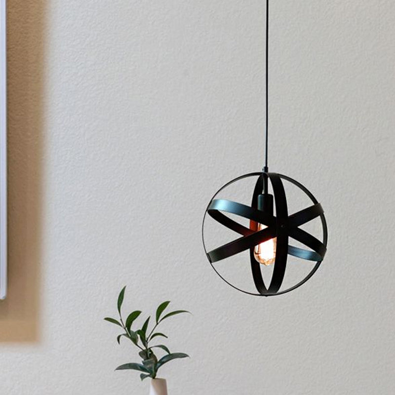8"/12"/16" W Black Orb Ceiling Lighting Retro Style Iron 1 Head Living Room Black Hanging Lamp Clearhalo 'Art Deco Pendants' 'Black' 'Cast Iron' 'Ceiling Lights' 'Ceramic' 'Crystal' 'Industrial Pendants' 'Industrial' 'Metal' 'Middle Century Pendants' 'Pendant Lights' 'Pendants' 'Rustic Pendants' 'Tiffany' Lighting' 601484
