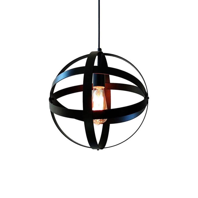 8"/12"/16" W Black Orb Ceiling Lighting Retro Style Iron 1 Head Living Room Black Hanging Lamp Clearhalo 'Art Deco Pendants' 'Black' 'Cast Iron' 'Ceiling Lights' 'Ceramic' 'Crystal' 'Industrial Pendants' 'Industrial' 'Metal' 'Middle Century Pendants' 'Pendant Lights' 'Pendants' 'Rustic Pendants' 'Tiffany' Lighting' 601486