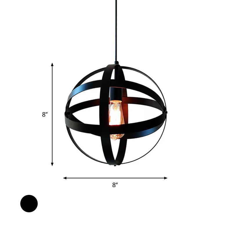 8"/12"/16" W Black Orb Ceiling Lighting Retro Style Iron 1 Head Living Room Black Hanging Lamp Clearhalo 'Art Deco Pendants' 'Black' 'Cast Iron' 'Ceiling Lights' 'Ceramic' 'Crystal' 'Industrial Pendants' 'Industrial' 'Metal' 'Middle Century Pendants' 'Pendant Lights' 'Pendants' 'Rustic Pendants' 'Tiffany' Lighting' 601487