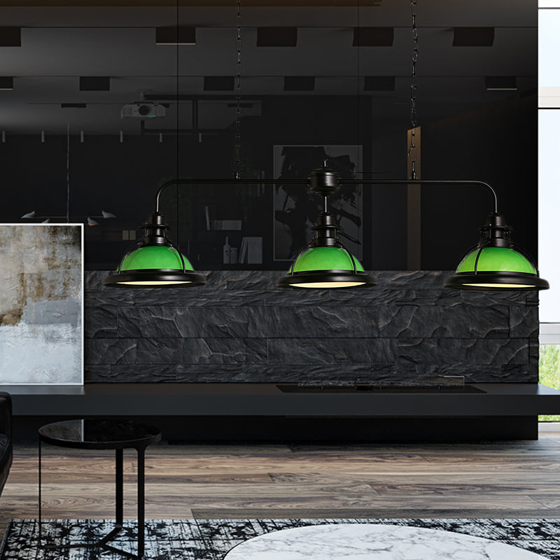 White/Green Glass Dome Island Lighting Industrial 3 Lights Dining Table Hanging Pendant with Chain Green Clearhalo 'Ceiling Lights' 'Glass shade' 'Glass' 'Island Lights' Lighting' 601972