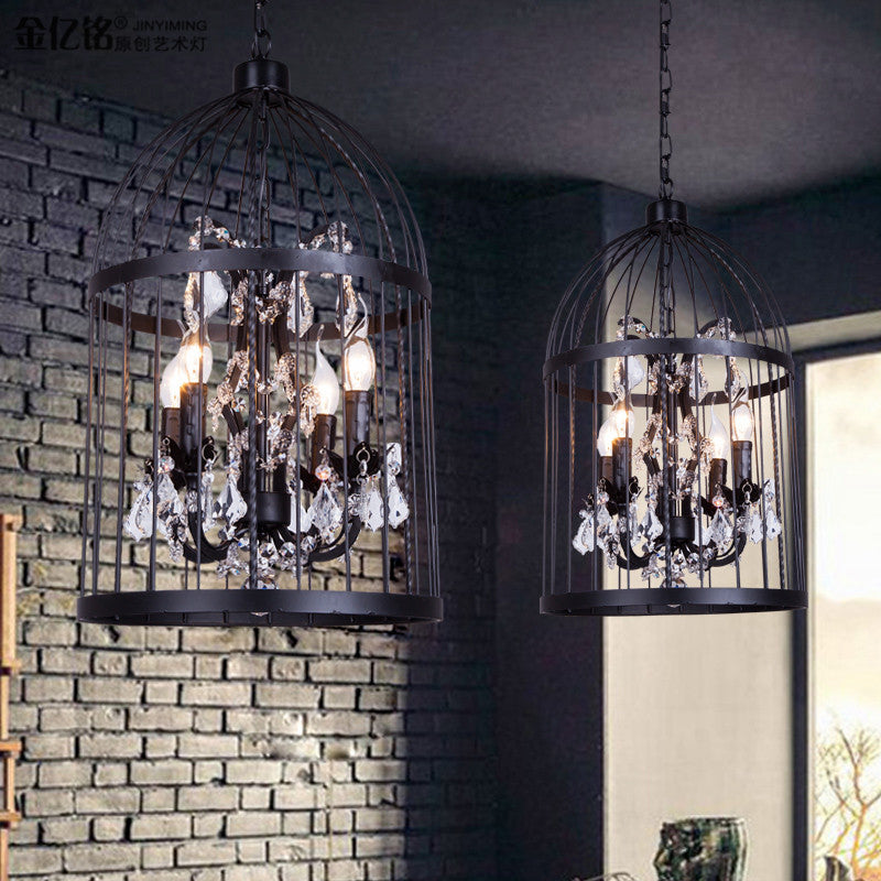 4 Heads Birdcage Chandelier Lighting Vintage Style Black/White/Rust Iron Hanging Lamp with Candle and Crystal Deco for Living Room Clearhalo 'Cast Iron' 'Ceiling Lights' 'Chandeliers' 'Industrial Chandeliers' 'Industrial' 'Metal' 'Middle Century Chandeliers' 'Rustic Chandeliers' 'Tiffany' Lighting' 602217