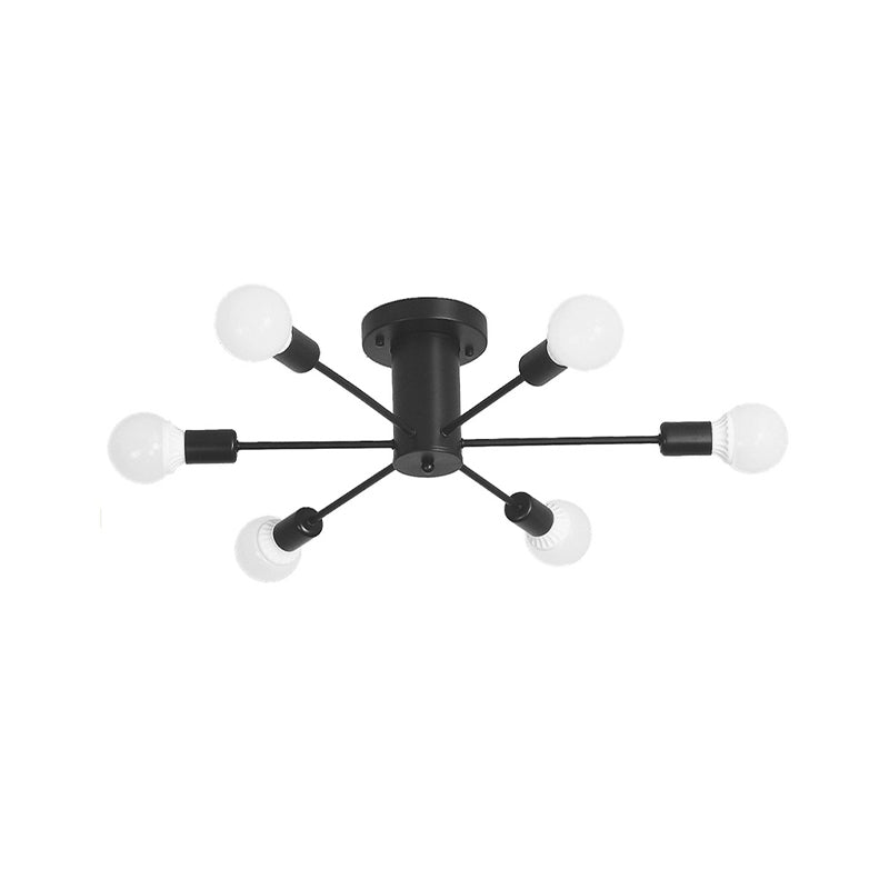 6/8 Heads Bare Bulb Semi Flush Mount Light Vintage Style Black/White Metallic Ceiling Light Fixture for Kitchen Clearhalo 'Ceiling Lights' 'Close To Ceiling Lights' 'Close to ceiling' 'Semi-flushmount' Lighting' 602580