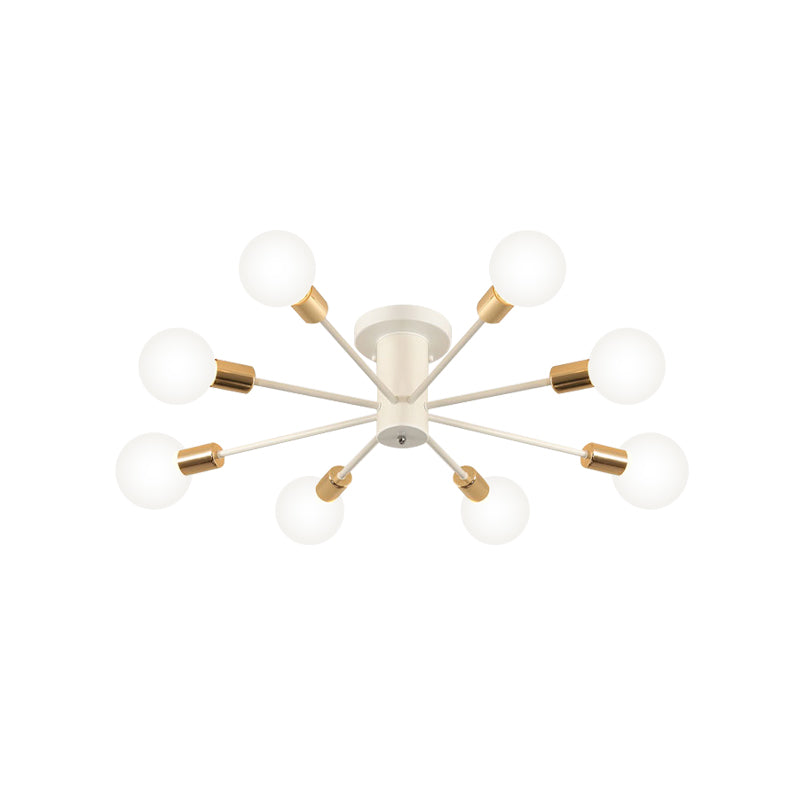 6/8 Heads Bare Bulb Semi Flush Mount Light Vintage Style Black/White Metallic Ceiling Light Fixture for Kitchen Clearhalo 'Ceiling Lights' 'Close To Ceiling Lights' 'Close to ceiling' 'Semi-flushmount' Lighting' 602604