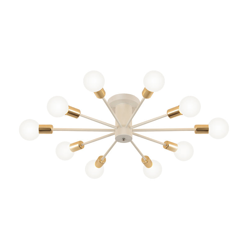 6/8 Heads Bare Bulb Semi Flush Mount Light Vintage Style Black/White Metallic Ceiling Light Fixture for Kitchen Clearhalo 'Ceiling Lights' 'Close To Ceiling Lights' 'Close to ceiling' 'Semi-flushmount' Lighting' 602608