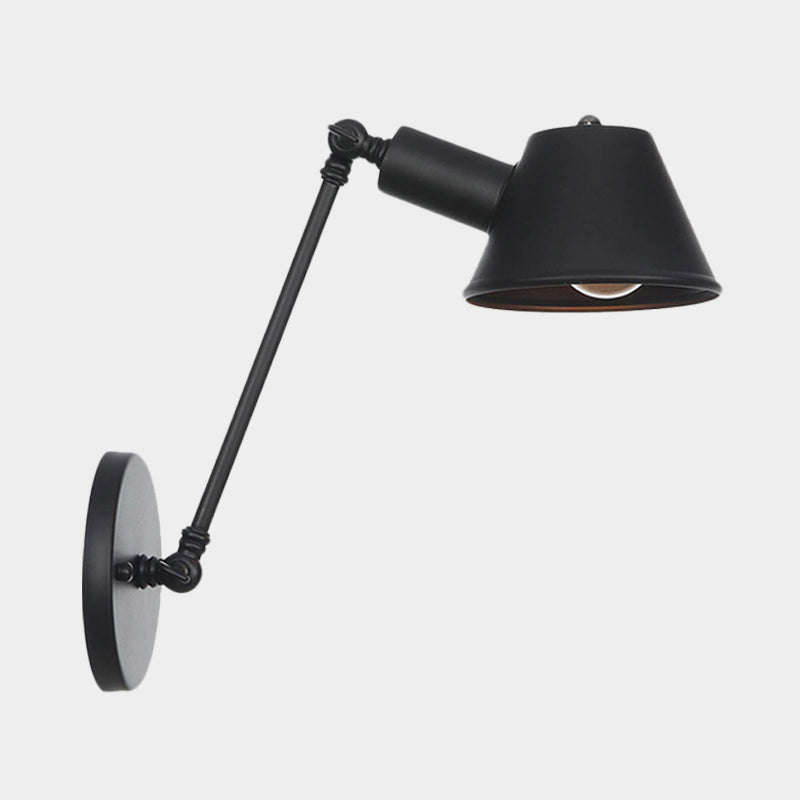 Black 1 Bulb Wall Lamp Sconce Farmhouse Iron Bell Wall Mount Light Fixture with 8"/12" Long Swing Arm Clearhalo 'Art deco wall lights' 'Cast Iron' 'Glass' 'Industrial wall lights' 'Industrial' 'Middle century wall lights' 'Modern' 'Rustic wall lights' 'Tiffany' 'Traditional wall lights' 'Wall Lamps & Sconces' 'Wall Lights' Lighting' 602923