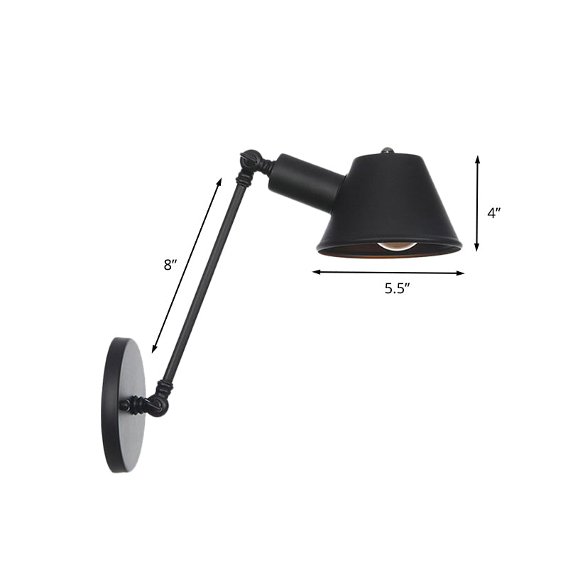 Black 1 Bulb Wall Lamp Sconce Farmhouse Iron Bell Wall Mount Light Fixture with 8"/12" Long Swing Arm Clearhalo 'Art deco wall lights' 'Cast Iron' 'Glass' 'Industrial wall lights' 'Industrial' 'Middle century wall lights' 'Modern' 'Rustic wall lights' 'Tiffany' 'Traditional wall lights' 'Wall Lamps & Sconces' 'Wall Lights' Lighting' 602924