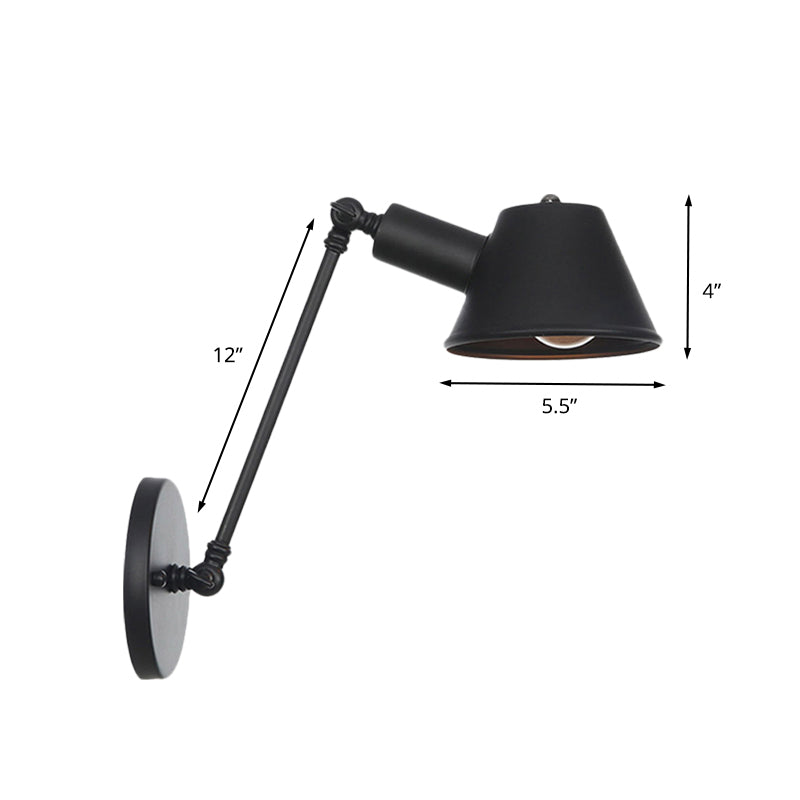 Black 1 Bulb Wall Lamp Sconce Farmhouse Iron Bell Wall Mount Light Fixture with 8"/12" Long Swing Arm Clearhalo 'Art deco wall lights' 'Cast Iron' 'Glass' 'Industrial wall lights' 'Industrial' 'Middle century wall lights' 'Modern' 'Rustic wall lights' 'Tiffany' 'Traditional wall lights' 'Wall Lamps & Sconces' 'Wall Lights' Lighting' 602925