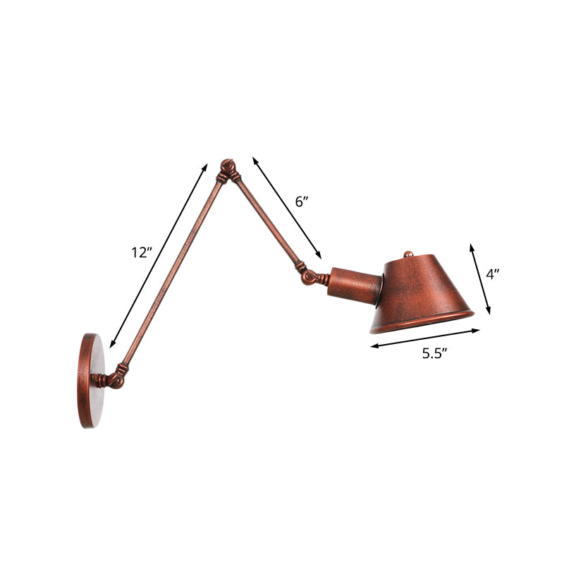 Iron Rust Finish Wall Light Fixture Bell 1-Light Farmhouse Wall Mount Sconce with Swing Arm of 6"+6"/12"+6" L Clearhalo 'Art deco wall lights' 'Cast Iron' 'Glass' 'Industrial wall lights' 'Industrial' 'Middle century wall lights' 'Modern' 'Rustic wall lights' 'Tiffany' 'Traditional wall lights' 'Wall Lamps & Sconces' 'Wall Lights' Lighting' 602989