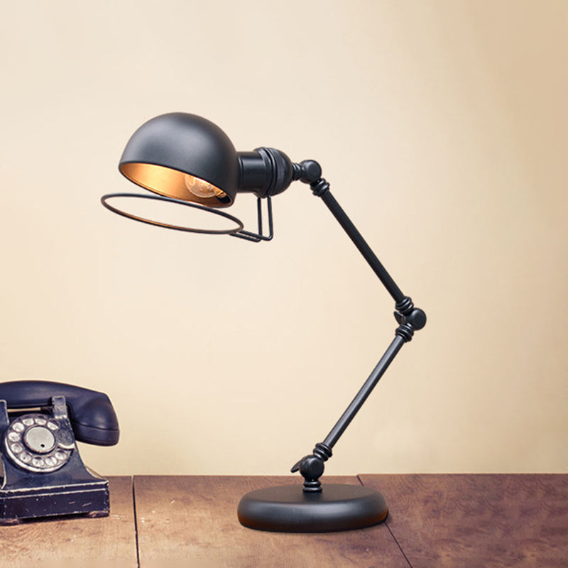 1 Bulb Dome Task Light Industrial Black Finish Metallic Table Lamp with Ring Detail and Swing Arm, 6.5"/8" Width Clearhalo 'Lamps' 'Table Lamps' Lighting' 603046