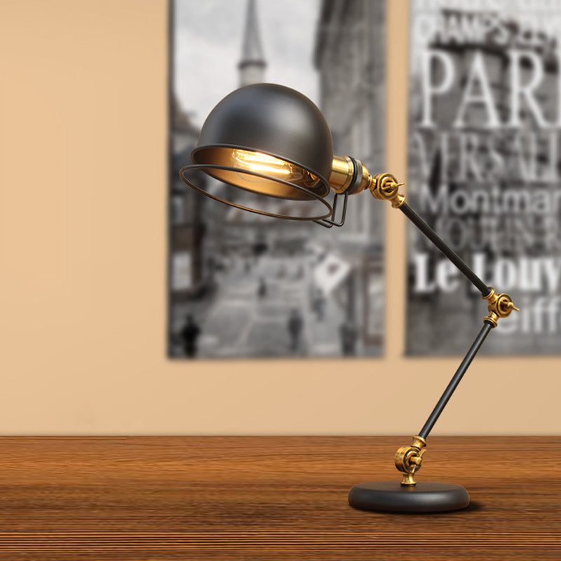 1 Bulb Dome Task Light Industrial Black Finish Metallic Table Lamp with Ring Detail and Swing Arm, 6.5"/8" Width Black 8" Clearhalo 'Lamps' 'Table Lamps' Lighting' 603050