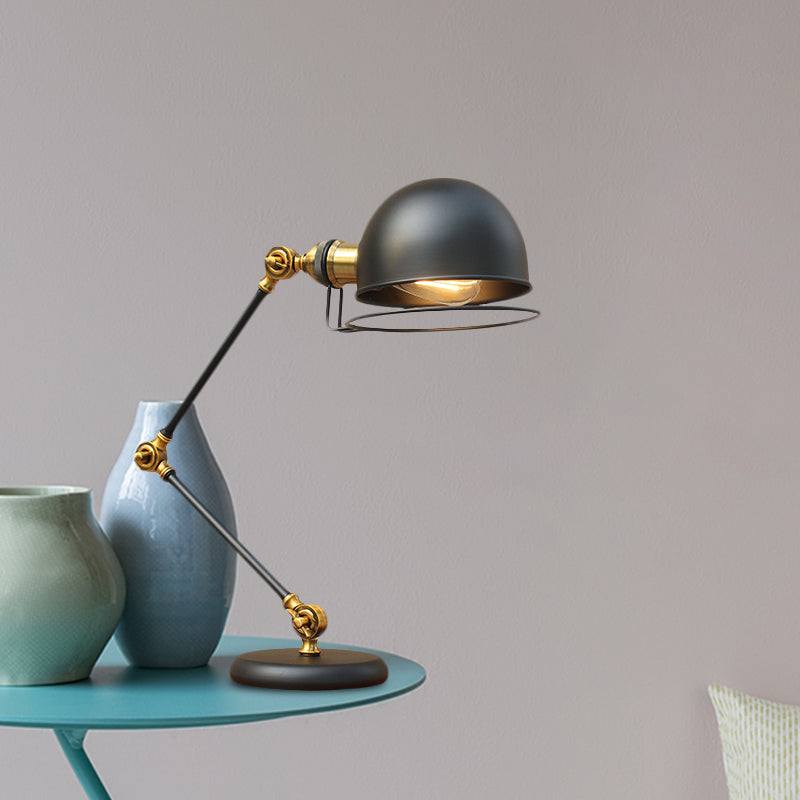 1 Bulb Dome Task Light Industrial Black Finish Metallic Table Lamp with Ring Detail and Swing Arm, 6.5"/8" Width Clearhalo 'Lamps' 'Table Lamps' Lighting' 603051