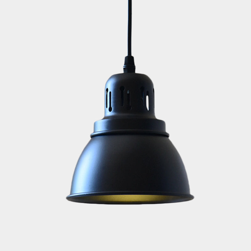 1-Bulb Iron Suspension Light Antiqued Black Finish Domed Stairway Pendant Lamp, 6"/7.5"/12" W Clearhalo 'Art Deco Pendants' 'Black' 'Cast Iron' 'Ceiling Lights' 'Ceramic' 'Crystal' 'Industrial Pendants' 'Industrial' 'Metal' 'Middle Century Pendants' 'Pendant Lights' 'Pendants' 'Rustic Pendants' 'Tiffany' Lighting' 603288