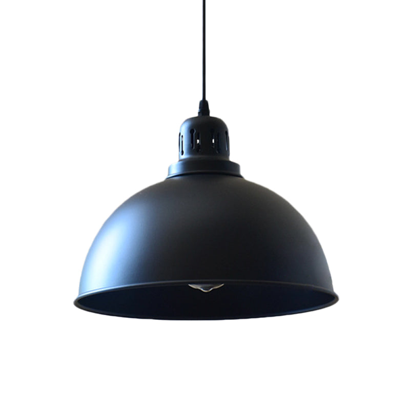 1-Bulb Iron Suspension Light Antiqued Black Finish Domed Stairway Pendant Lamp, 6"/7.5"/12" W Clearhalo 'Art Deco Pendants' 'Black' 'Cast Iron' 'Ceiling Lights' 'Ceramic' 'Crystal' 'Industrial Pendants' 'Industrial' 'Metal' 'Middle Century Pendants' 'Pendant Lights' 'Pendants' 'Rustic Pendants' 'Tiffany' Lighting' 603296