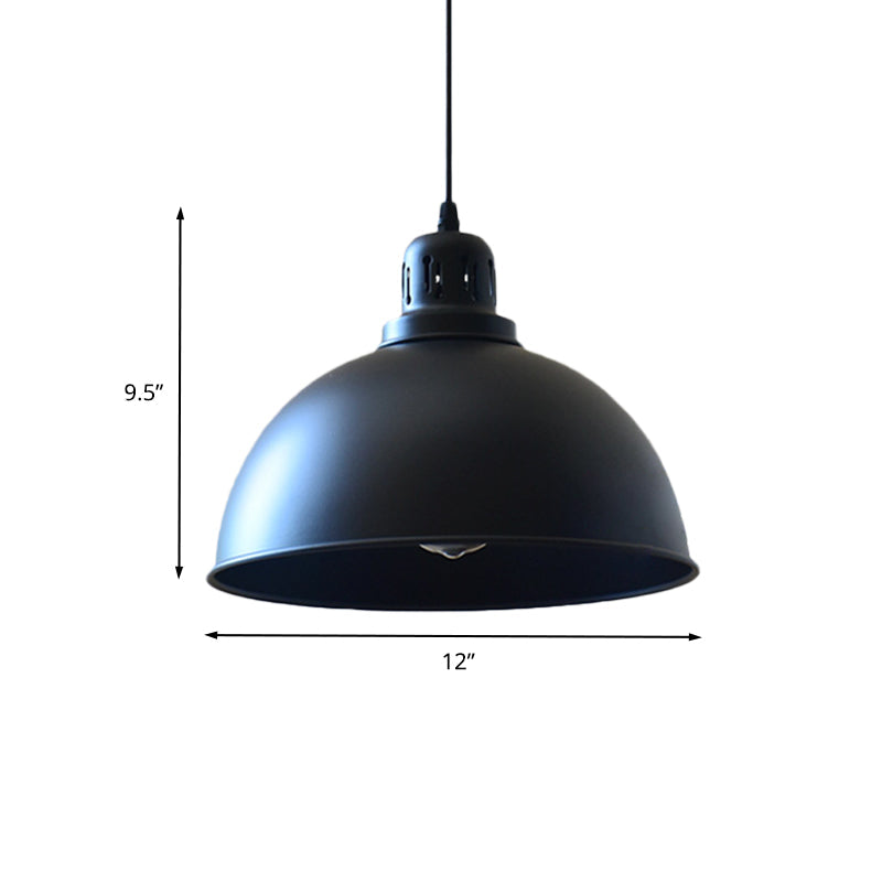 1-Bulb Iron Suspension Light Antiqued Black Finish Domed Stairway Pendant Lamp, 6"/7.5"/12" W Clearhalo 'Art Deco Pendants' 'Black' 'Cast Iron' 'Ceiling Lights' 'Ceramic' 'Crystal' 'Industrial Pendants' 'Industrial' 'Metal' 'Middle Century Pendants' 'Pendant Lights' 'Pendants' 'Rustic Pendants' 'Tiffany' Lighting' 603297