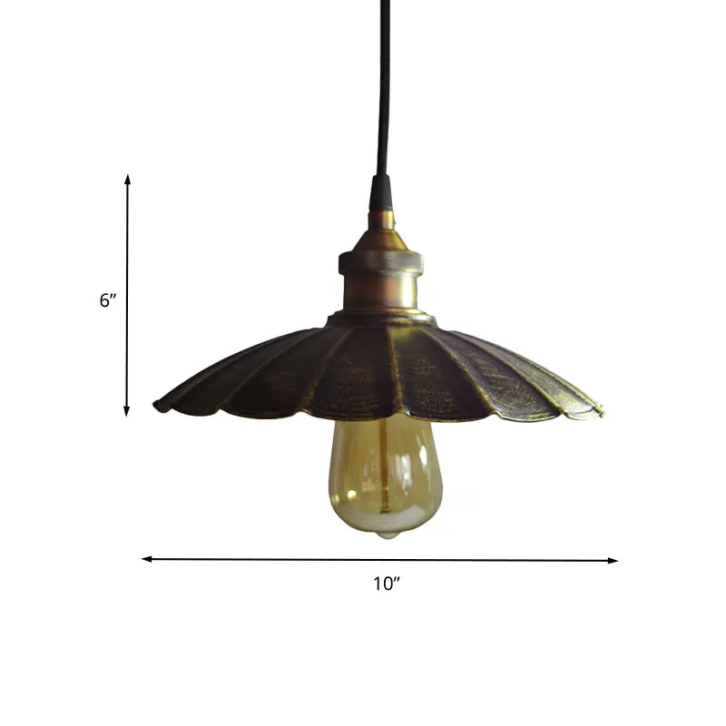 1-Light Pendant Light Fixture Rustic Scalloped Metallic Hanging Lamp in Bronze, 10"/14"/16.5" Width Clearhalo 'Art Deco Pendants' 'Cast Iron' 'Ceiling Lights' 'Ceramic' 'Crystal' 'Industrial Pendants' 'Industrial' 'Metal' 'Middle Century Pendants' 'Pendant Lights' 'Pendants' 'Tiffany' Lighting' 603354