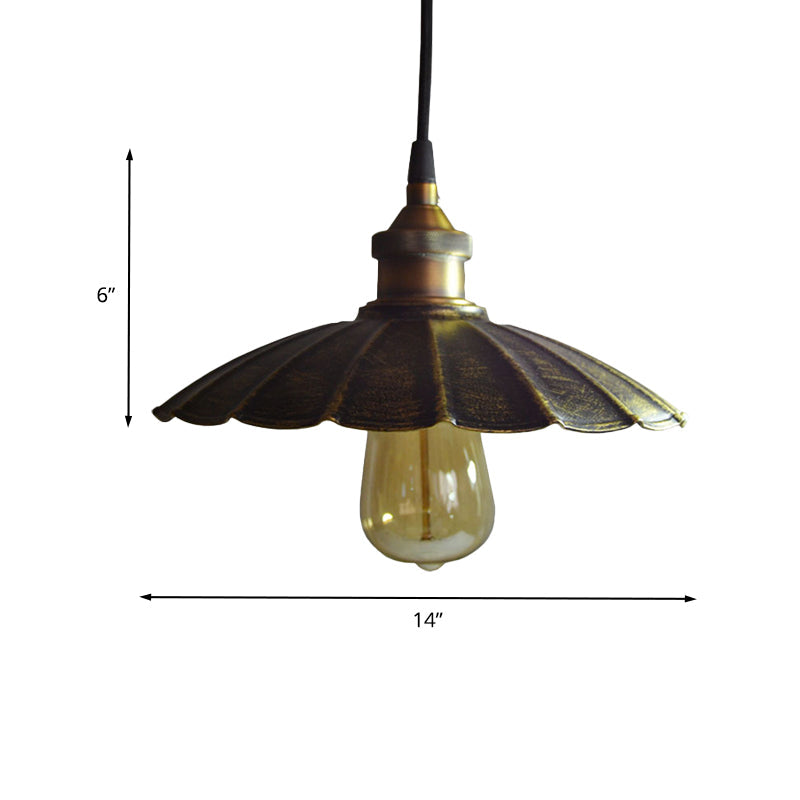 1-Light Pendant Light Fixture Rustic Scalloped Metallic Hanging Lamp in Bronze, 10"/14"/16.5" Width Clearhalo 'Art Deco Pendants' 'Cast Iron' 'Ceiling Lights' 'Ceramic' 'Crystal' 'Industrial Pendants' 'Industrial' 'Metal' 'Middle Century Pendants' 'Pendant Lights' 'Pendants' 'Tiffany' Lighting' 603355