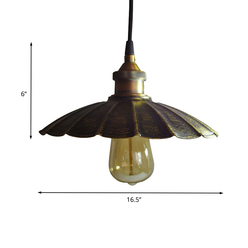 1-Light Pendant Light Fixture Rustic Scalloped Metallic Hanging Lamp in Bronze, 10"/14"/16.5" Width Clearhalo 'Art Deco Pendants' 'Cast Iron' 'Ceiling Lights' 'Ceramic' 'Crystal' 'Industrial Pendants' 'Industrial' 'Metal' 'Middle Century Pendants' 'Pendant Lights' 'Pendants' 'Tiffany' Lighting' 603356