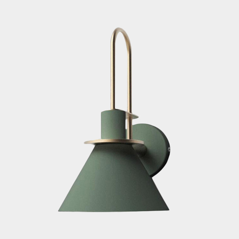 1-Light Sconce Light Fixture Antiqued Cone Metal Wall Mount in White/Black/Green with Handle for Bedside Clearhalo 'Art deco wall lights' 'Cast Iron' 'Glass' 'Industrial wall lights' 'Industrial' 'Middle century wall lights' 'Modern' 'Rustic wall lights' 'Tiffany' 'Traditional wall lights' 'Wall Lamps & Sconces' 'Wall Lights' Lighting' 603589