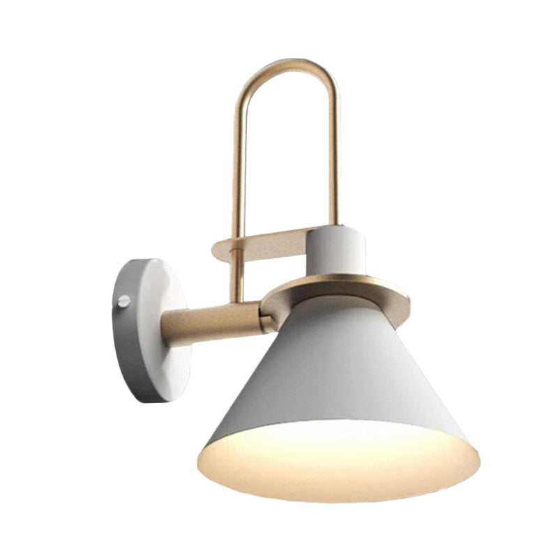 1-Light Sconce Light Fixture Antiqued Cone Metal Wall Mount in White/Black/Green with Handle for Bedside Clearhalo 'Art deco wall lights' 'Cast Iron' 'Glass' 'Industrial wall lights' 'Industrial' 'Middle century wall lights' 'Modern' 'Rustic wall lights' 'Tiffany' 'Traditional wall lights' 'Wall Lamps & Sconces' 'Wall Lights' Lighting' 603593