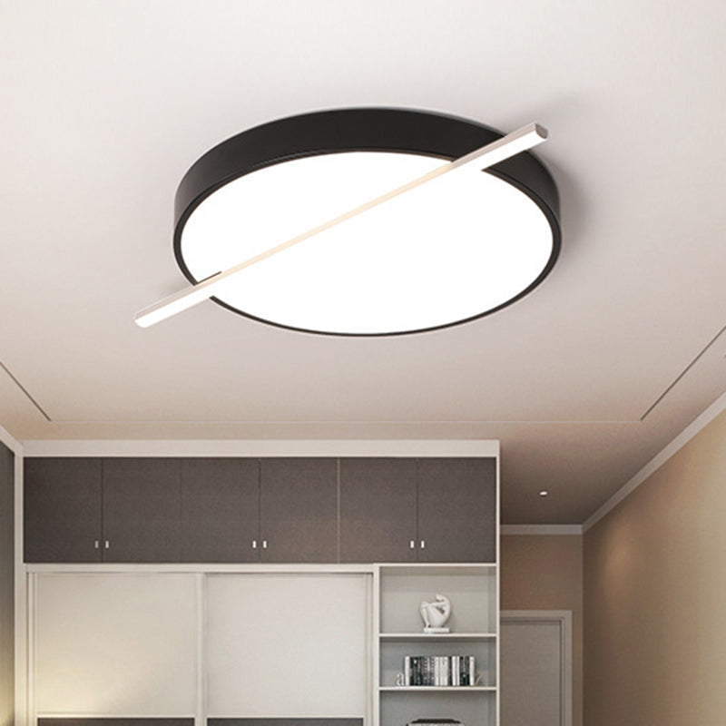 16"/19.5" Dia Drum and Linear Flush Mount Modern Acrylic LED Bedroom Flush Ceiling Light in Black, Warm/White Light Black Clearhalo 'Ceiling Lights' 'Close To Ceiling Lights' 'Close to ceiling' 'Flush mount' Lighting' 603628