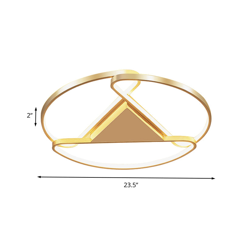 3-Semicircle Acrylic Flushmount Modernism 18"/23.5" Wide LED Gold Flush Mount Ceiling Light with Triangle Canopy Middle, Warm/White Light Clearhalo 'Ceiling Lights' 'Close To Ceiling Lights' 'Close to ceiling' 'Flush mount' Lighting' 603680