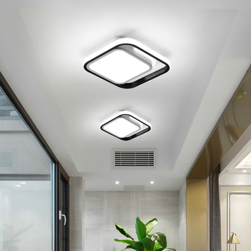 Squared Flush Lighting Simple Metallic LED Black Flush Mount Ceiling Lamp for Corridor in White/Warm/3 Color Light Black Clearhalo 'Ceiling Lights' 'Close To Ceiling Lights' 'Close to ceiling' 'Flush mount' Lighting' 603733