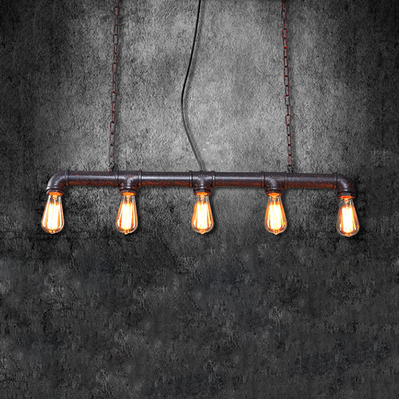 Expose Bulb Indoor Island Lighting with Pipe Vintage Metallic 5 Lights Weathered Copper Hanging Light Clearhalo 'Ceiling Lights' 'Island Lights' Lighting' 603846